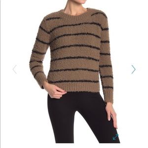 Vince. Fuzzy Striped Crew Neck Sweater